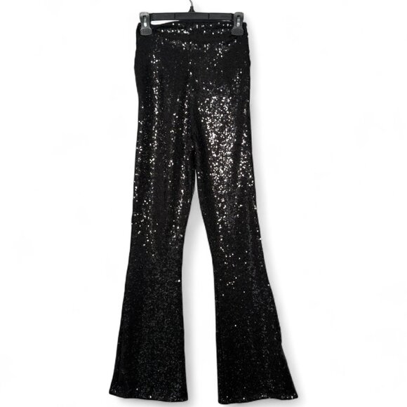 Commando Black Sequin Flared Leggings Pants High Rise Glam NYE Party M - Picture 3 of 7